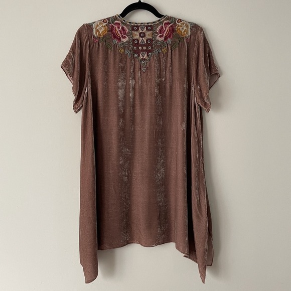 Johnny Was Cherelle Velvet Embroidered Drape Tunic Top Size L Silk Boho Hippie - Picture 2 of 15